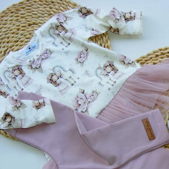 Komplet tunika & legi PUDROWY JEDNOROŻEC Z TIULEM