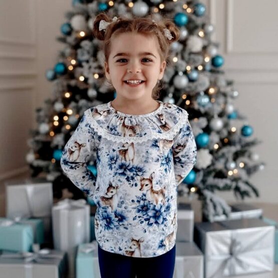 Elegancka bluzeczka z koronką JELONKI W KWIATACH