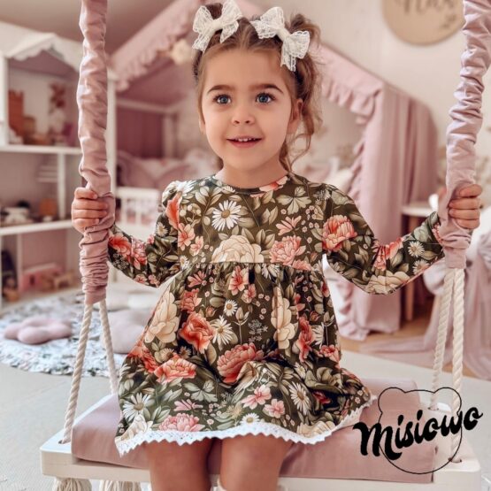 Suknia bawełniana z koronką ZIELONA ŁĄCZKA BOHO / VINTAGE