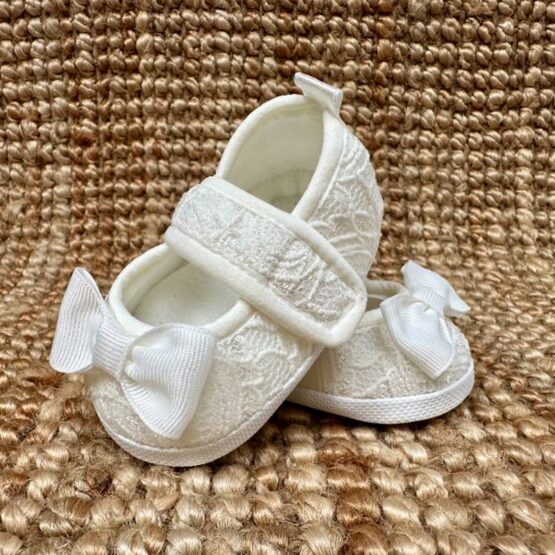 Baletki koronkowe z rypsową kokardką IVORY/ ŚMIETANOWE