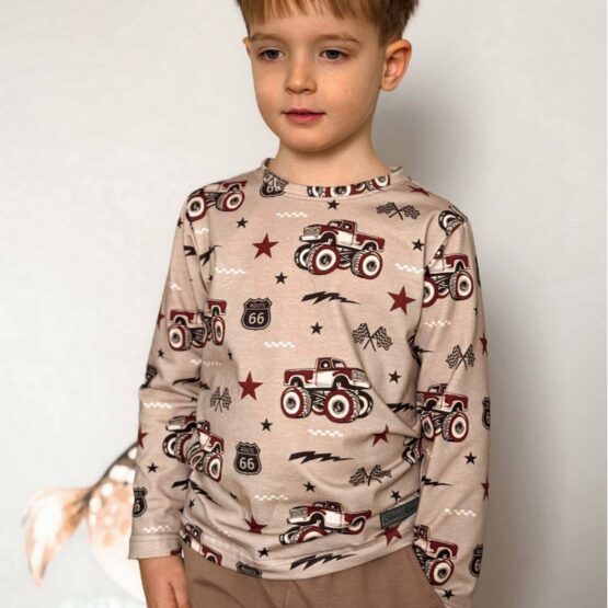 Komplet 2 cz. bluzka longsleeve & kawowe spodnie MONSTER TRUCK