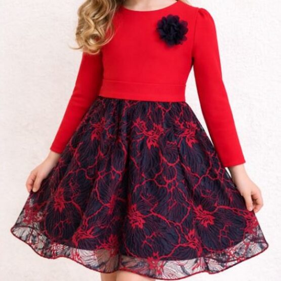 Suknia wizytowa ,balowa GRANATOWA GIPIURA Z KWIATEM