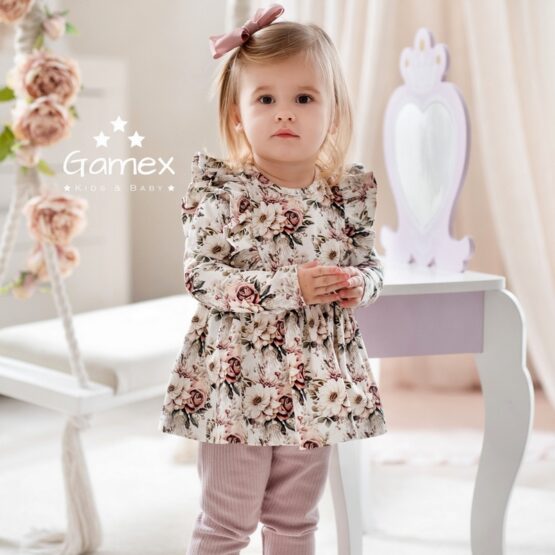 Komplet 2 cz. tunika z falbankami & legi z kokardą GARDENIA