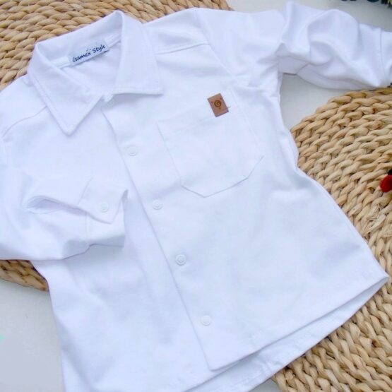 Wygodna koszula chłopięca z kieszonką i kołnierzykiem BIAŁA DR