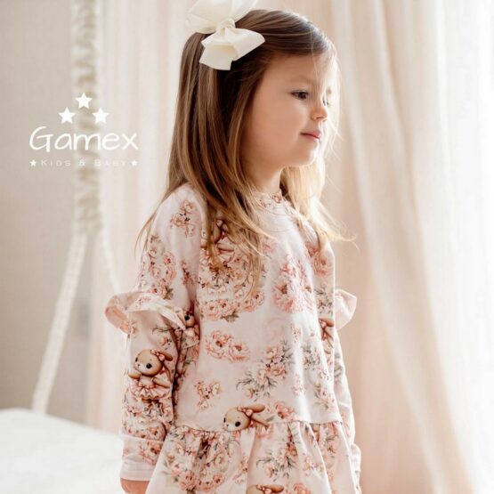 Komplet 2 cz. tunika z falbankami & leginsy PASTELOWY KRÓLICZEK