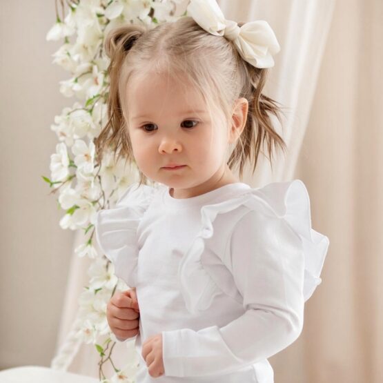 Gładka bluzeczka z długim rękawem BIAŁE FALBANKI