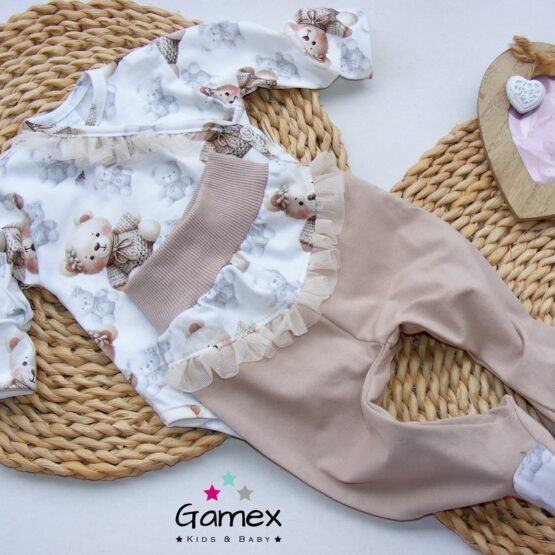 Zestaw body kopertowe & półspioszki z tiulem PASTELOWE MISIE